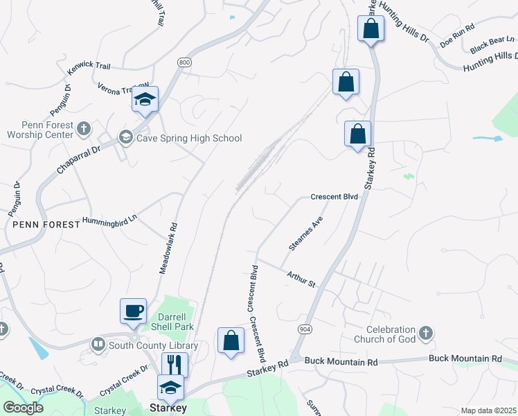 map of restaurants, bars, coffee shops, grocery stores, and more near 5529 Crestwood Drive in Cave Spring