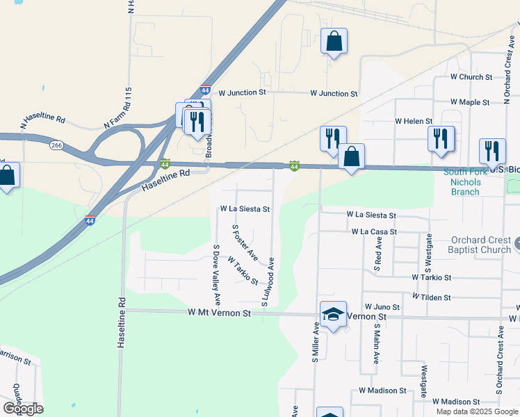 map of restaurants, bars, coffee shops, grocery stores, and more near 4755 West La Siesta Street in Springfield