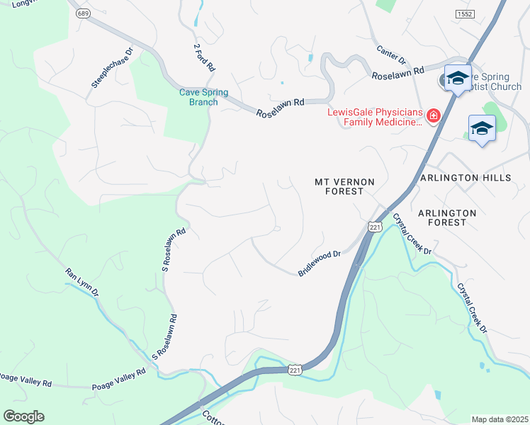 map of restaurants, bars, coffee shops, grocery stores, and more near 5902 Blackhorse Lane in Cave Spring