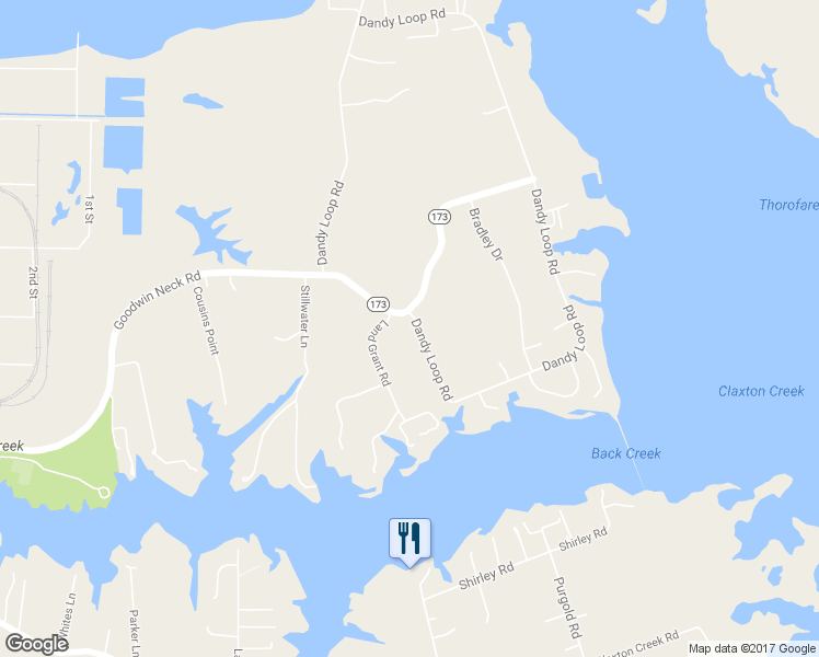 map of restaurants, bars, coffee shops, grocery stores, and more near 106 Dandy Loop Road in Yorktown