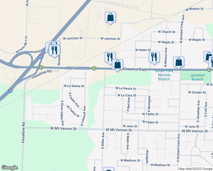 map of restaurants, bars, coffee shops, grocery stores, and more near 4559 West La Siesta Street in Springfield