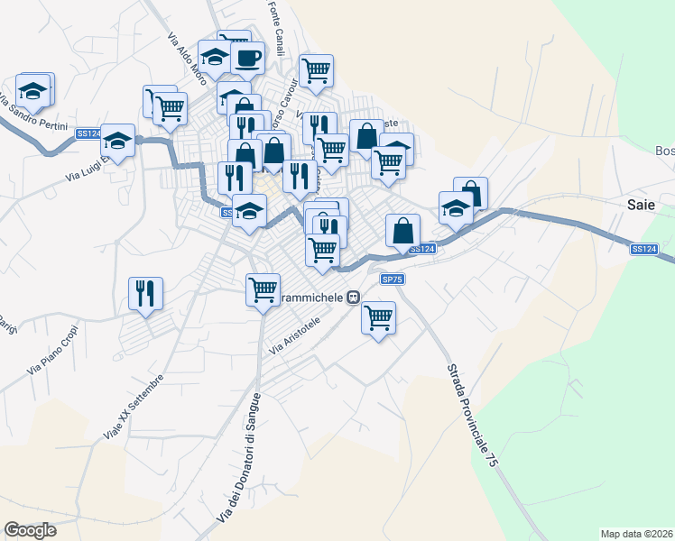 map of restaurants, bars, coffee shops, grocery stores, and more near 6 Via Filippo Turati in Grammichele