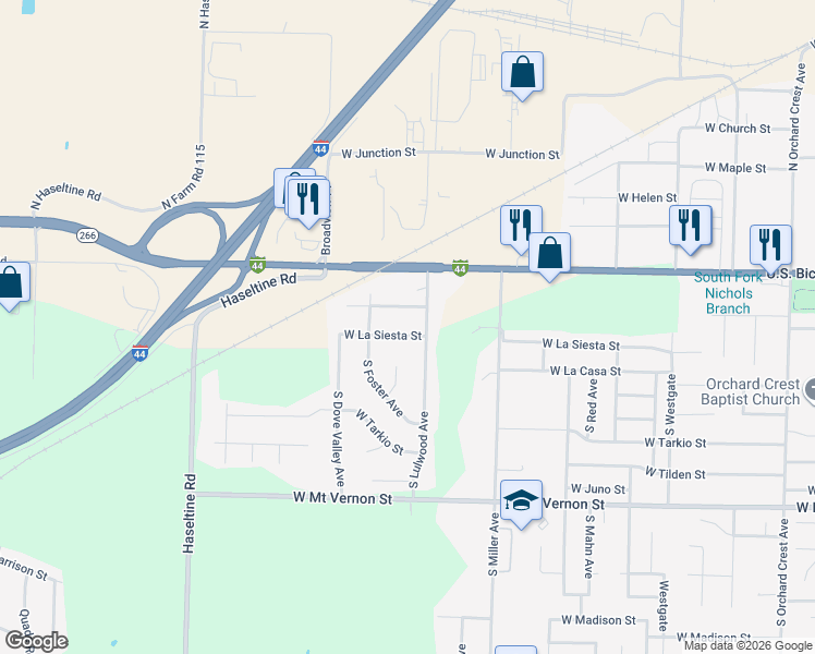 map of restaurants, bars, coffee shops, grocery stores, and more near 4755 West La Siesta Street in Springfield