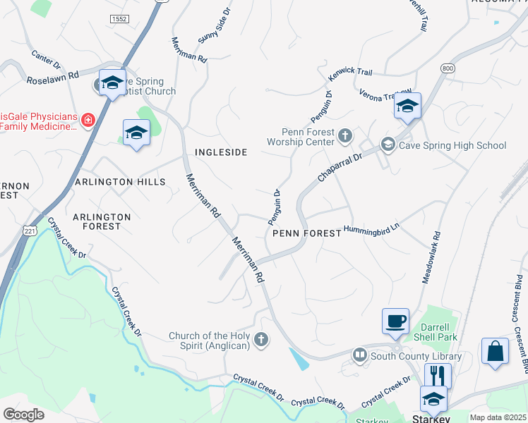 map of restaurants, bars, coffee shops, grocery stores, and more near 4113 White Dove Lane in Cave Spring