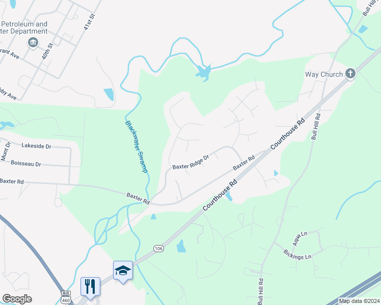 map of restaurants, bars, coffee shops, grocery stores, and more near 7608 Woods Ridge Court in Prince George