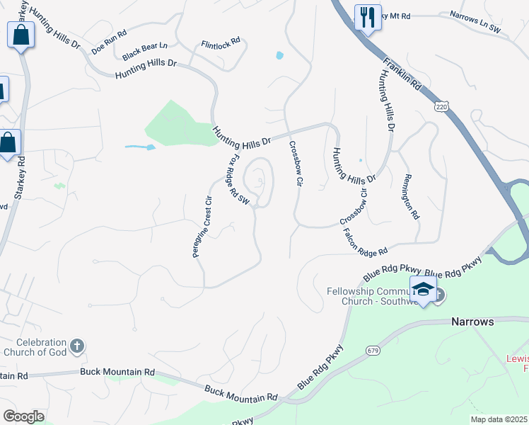 map of restaurants, bars, coffee shops, grocery stores, and more near 5030 Hunting Hills Circle in Cave Spring