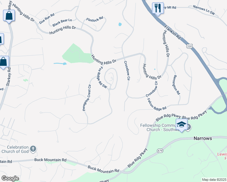 map of restaurants, bars, coffee shops, grocery stores, and more near 5030 Hunting Hills Circle in Cave Spring