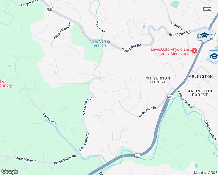 map of restaurants, bars, coffee shops, grocery stores, and more near 5941 Blackhorse Lane in Cave Spring