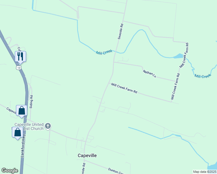 map of restaurants, bars, coffee shops, grocery stores, and more near 27055 Seaside Road in Cape Charles