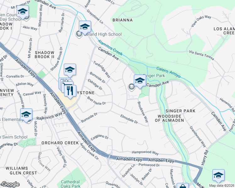 map of restaurants, bars, coffee shops, grocery stores, and more near 967 Woodthrush Court in San Jose
