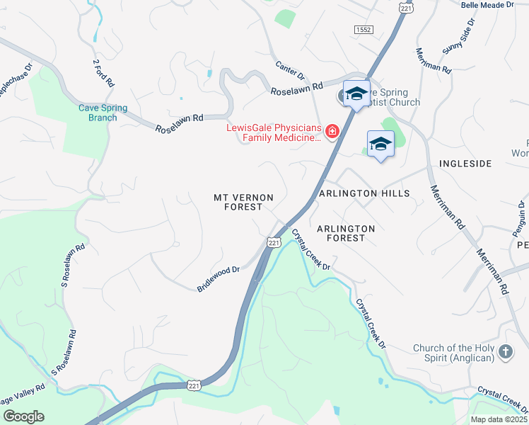 map of restaurants, bars, coffee shops, grocery stores, and more near 5433 Chatsworth Drive in Cave Spring
