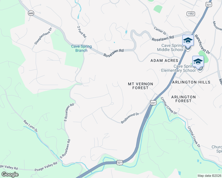 map of restaurants, bars, coffee shops, grocery stores, and more near 5818 Saddleridge Road in Cave Spring
