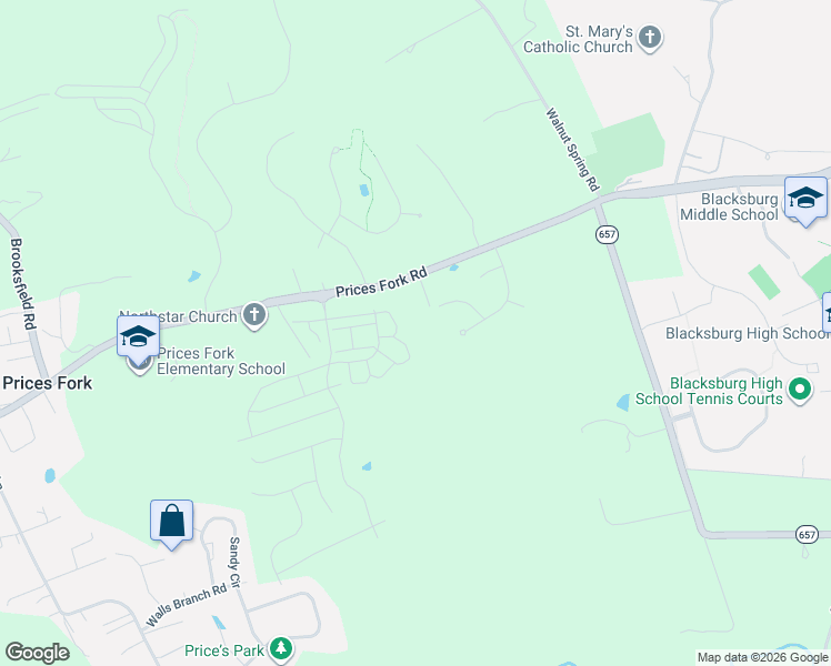 map of restaurants, bars, coffee shops, grocery stores, and more near 3785 Prices Fork Road in Blacksburg