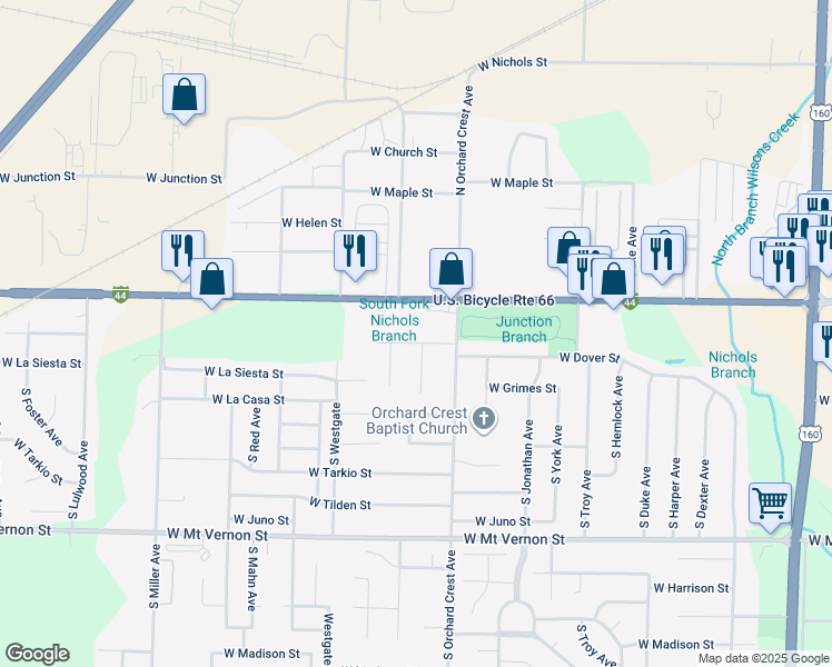 map of restaurants, bars, coffee shops, grocery stores, and more near 4124-4198 West Chestnut Expressway in Springfield