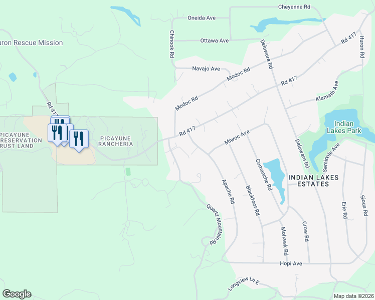 map of restaurants, bars, coffee shops, grocery stores, and more near 31875 Apache Road in Coarsegold