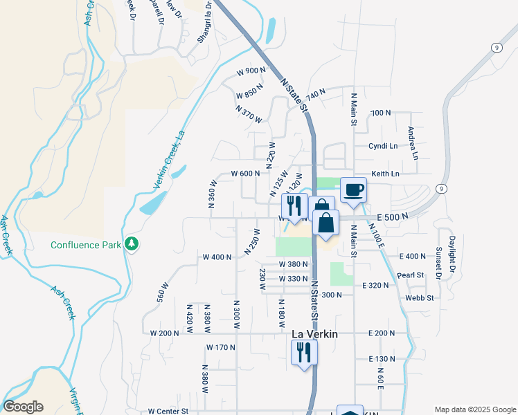 map of restaurants, bars, coffee shops, grocery stores, and more near 554 North 250 West in La Verkin