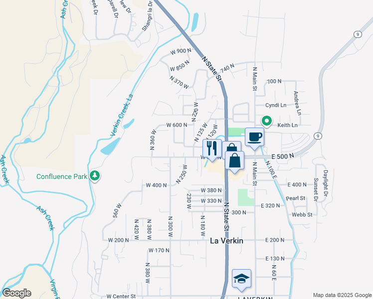 map of restaurants, bars, coffee shops, grocery stores, and more near 554 North 250 West in La Verkin