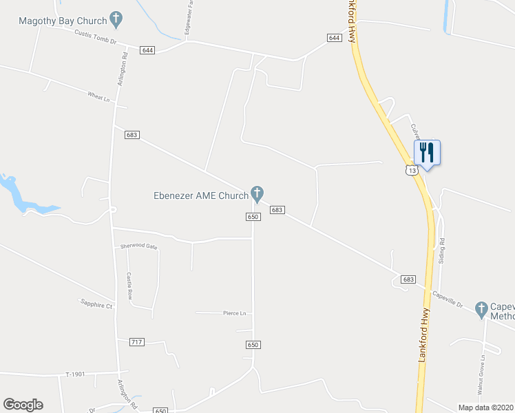 map of restaurants, bars, coffee shops, grocery stores, and more near 27054 Cheapside Road in Cape Charles