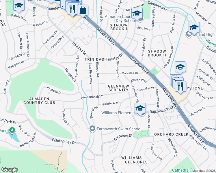 map of restaurants, bars, coffee shops, grocery stores, and more near 1159 Holly Ann Place in San Jose