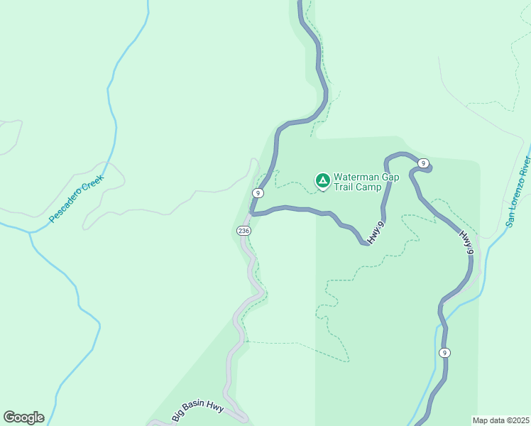 map of restaurants, bars, coffee shops, grocery stores, and more near 18812 California 9 in Boulder Creek