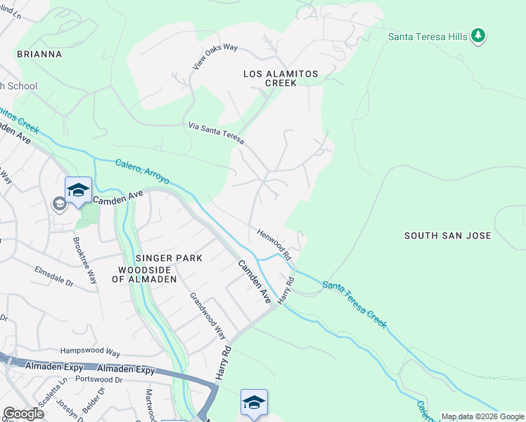 map of restaurants, bars, coffee shops, grocery stores, and more near 20601 Vía Santa Teresa in San Jose