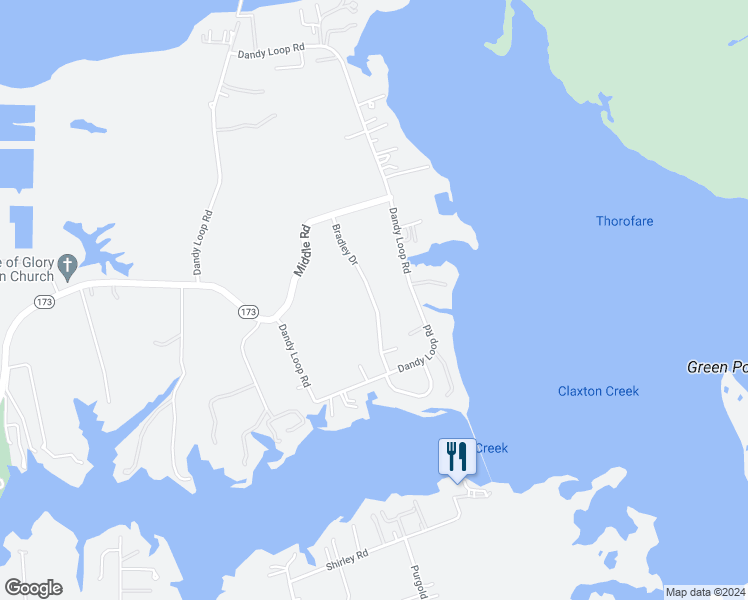 map of restaurants, bars, coffee shops, grocery stores, and more near 112 Bradley Drive in Yorktown