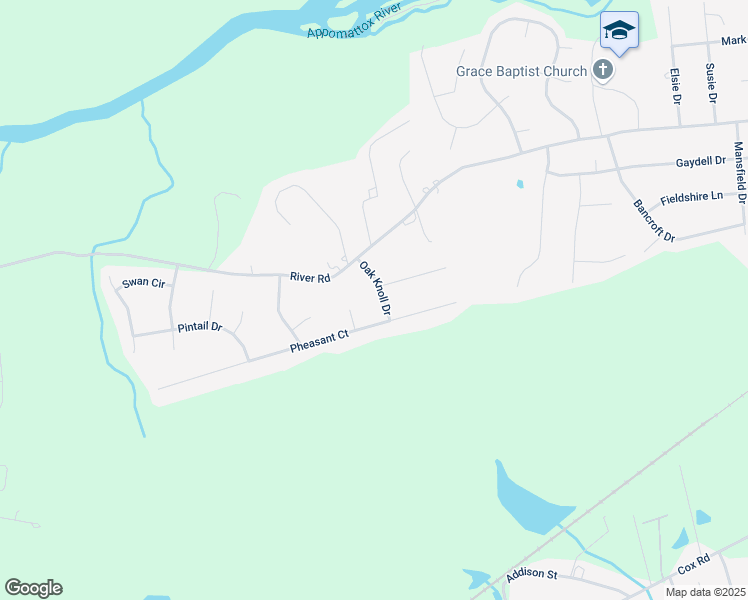 map of restaurants, bars, coffee shops, grocery stores, and more near 4404 Oak Knoll Drive in Petersburg