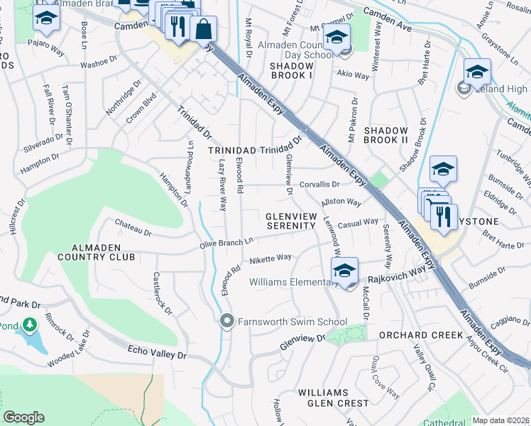 map of restaurants, bars, coffee shops, grocery stores, and more near 1159 Holly Ann Place in San Jose