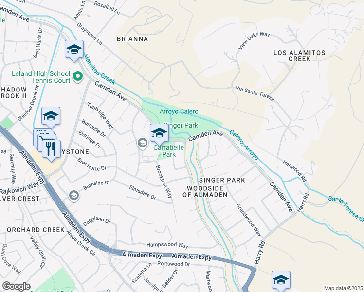 map of restaurants, bars, coffee shops, grocery stores, and more near 6861 Queenswood Way in San Jose