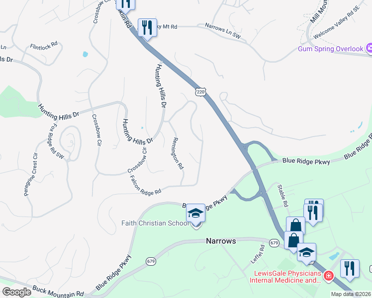 map of restaurants, bars, coffee shops, grocery stores, and more near 5153 Partridge Circle in Cave Spring