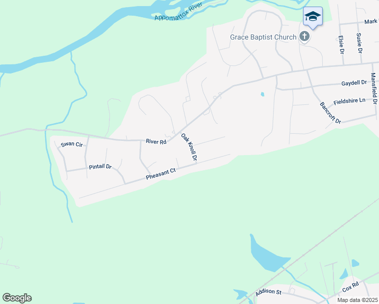 map of restaurants, bars, coffee shops, grocery stores, and more near 4404 Oak Knoll Drive in Petersburg