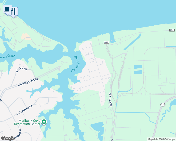 map of restaurants, bars, coffee shops, grocery stores, and more near 112 Janis Drive in Yorktown