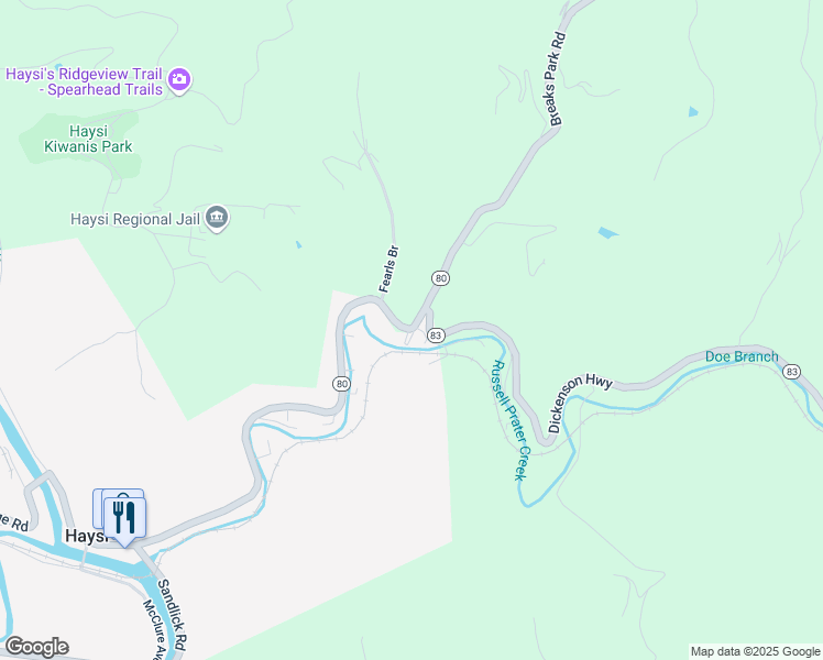 map of restaurants, bars, coffee shops, grocery stores, and more near Dickenson Highway in Haysi
