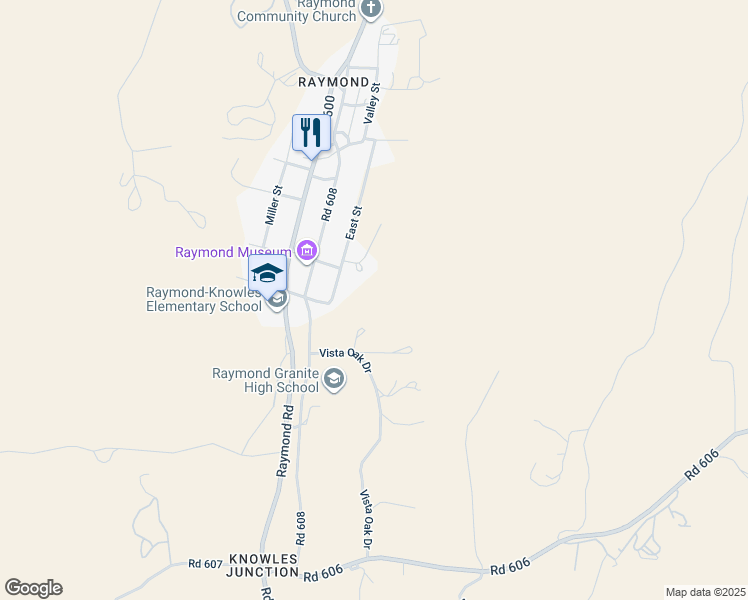 map of restaurants, bars, coffee shops, grocery stores, and more near 31929 East Street in Raymond
