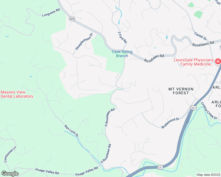 map of restaurants, bars, coffee shops, grocery stores, and more near 5340 Montague Way in Roanoke