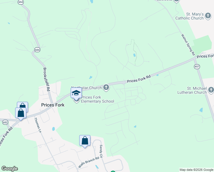 map of restaurants, bars, coffee shops, grocery stores, and more near 3929 Prices Fork Rd in Blacksburg