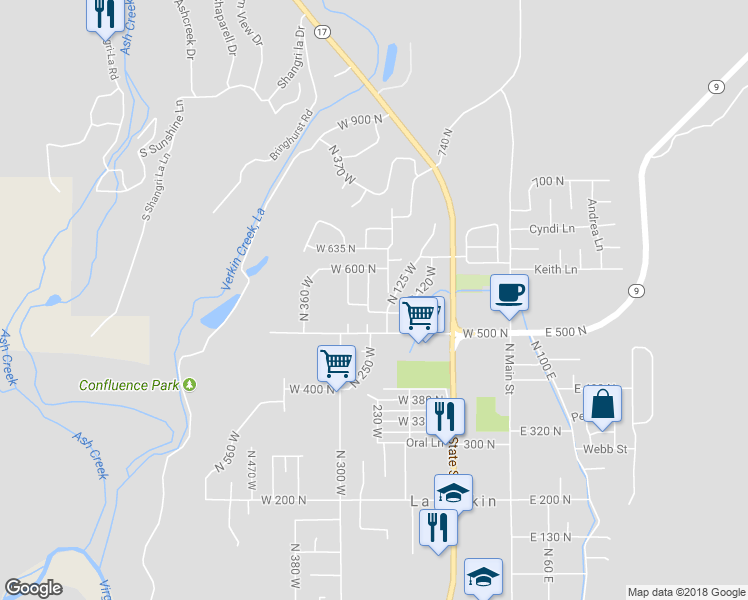 map of restaurants, bars, coffee shops, grocery stores, and more near 554 N 250 W in La Verkin