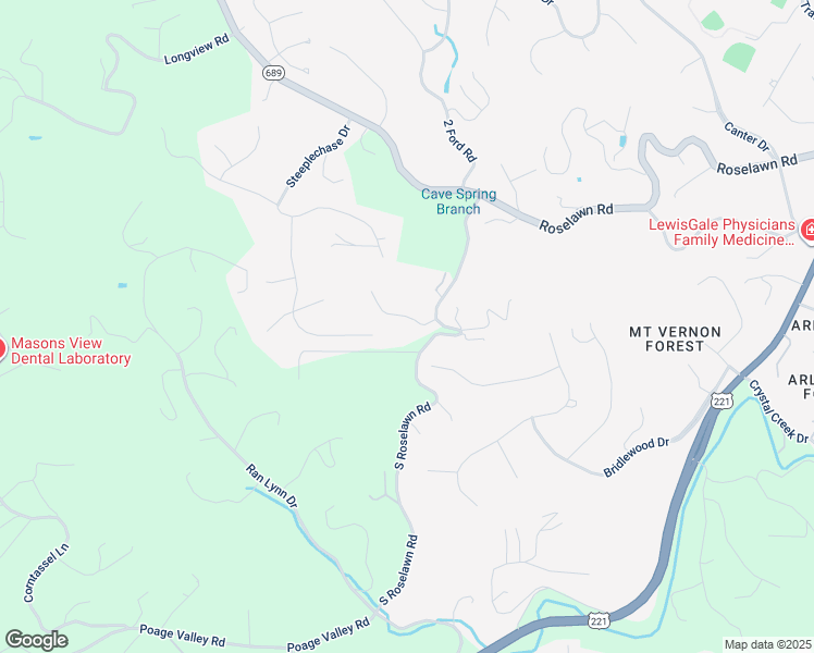 map of restaurants, bars, coffee shops, grocery stores, and more near 5340 Montague Way in Roanoke