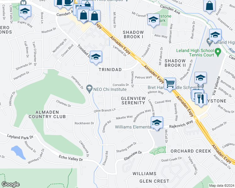map of restaurants, bars, coffee shops, grocery stores, and more near 1159 Holly Ann Place in San Jose