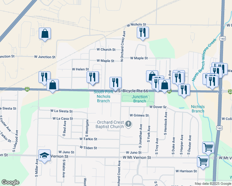 map of restaurants, bars, coffee shops, grocery stores, and more near 4124 West Chestnut Expressway in Springfield