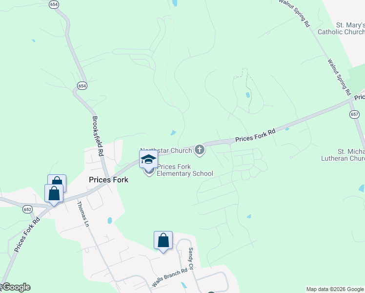 map of restaurants, bars, coffee shops, grocery stores, and more near 3966 Prices Fork Road in Blacksburg