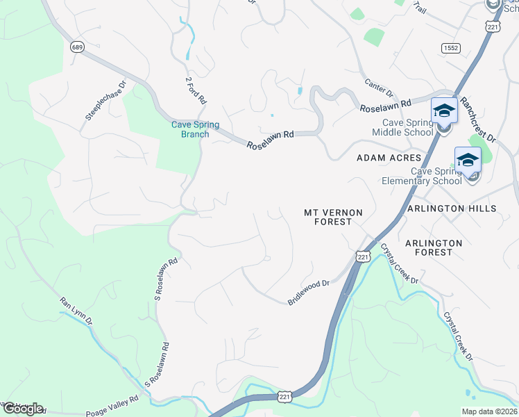 map of restaurants, bars, coffee shops, grocery stores, and more near 5818 Saddleridge Road in Cave Spring