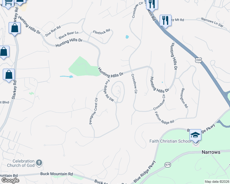 map of restaurants, bars, coffee shops, grocery stores, and more near 5054 Hunting Hills Square in Cave Spring