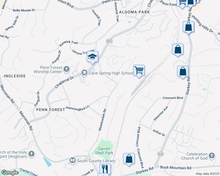 map of restaurants, bars, coffee shops, grocery stores, and more near 3639 Barn Swallow Circle in Roanoke