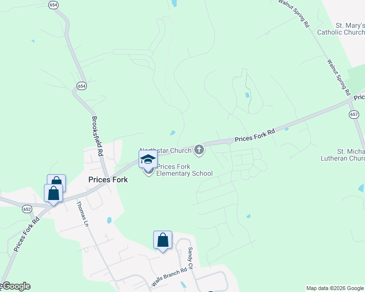 map of restaurants, bars, coffee shops, grocery stores, and more near 3966 Prices Fork Road in Blacksburg