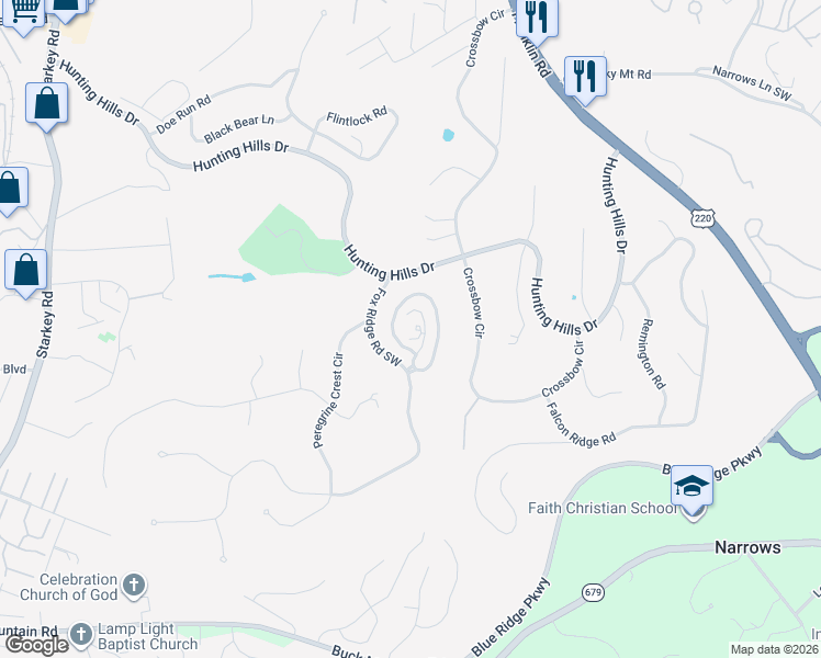 map of restaurants, bars, coffee shops, grocery stores, and more near 5054 Hunting Hills Square in Cave Spring