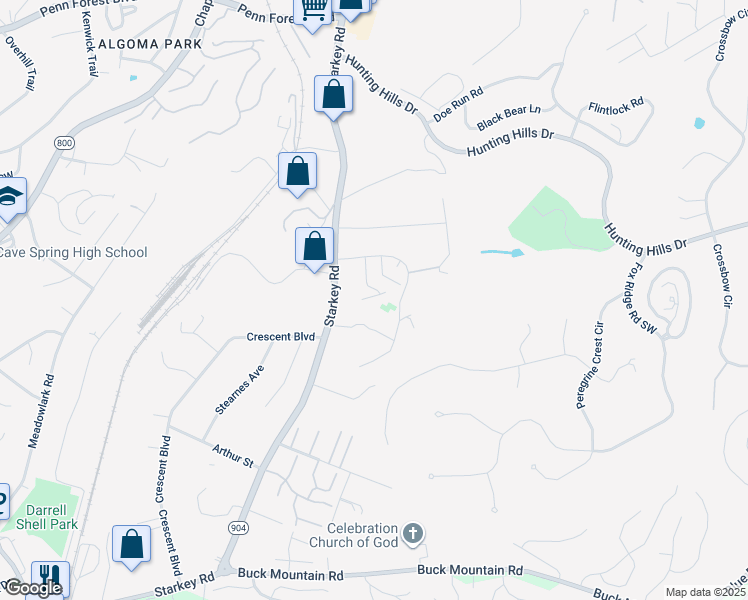 map of restaurants, bars, coffee shops, grocery stores, and more near 5161 Overland Drive in Cave Spring