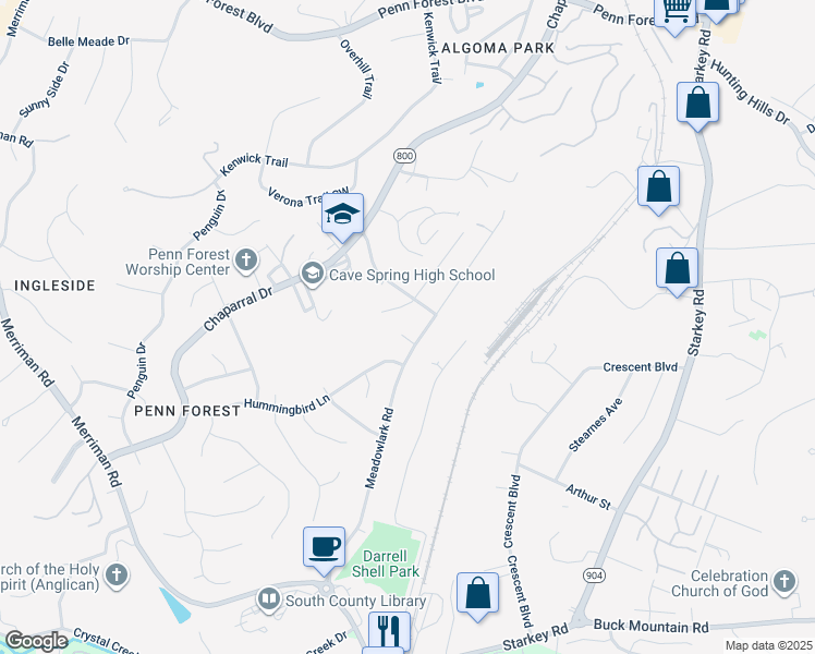 map of restaurants, bars, coffee shops, grocery stores, and more near 3639 Barn Swallow Circle in Roanoke