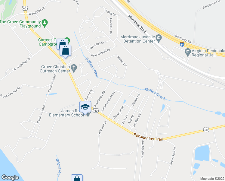 map of restaurants, bars, coffee shops, grocery stores, and more near 121 Tarleton Bivouac in Williamsburg