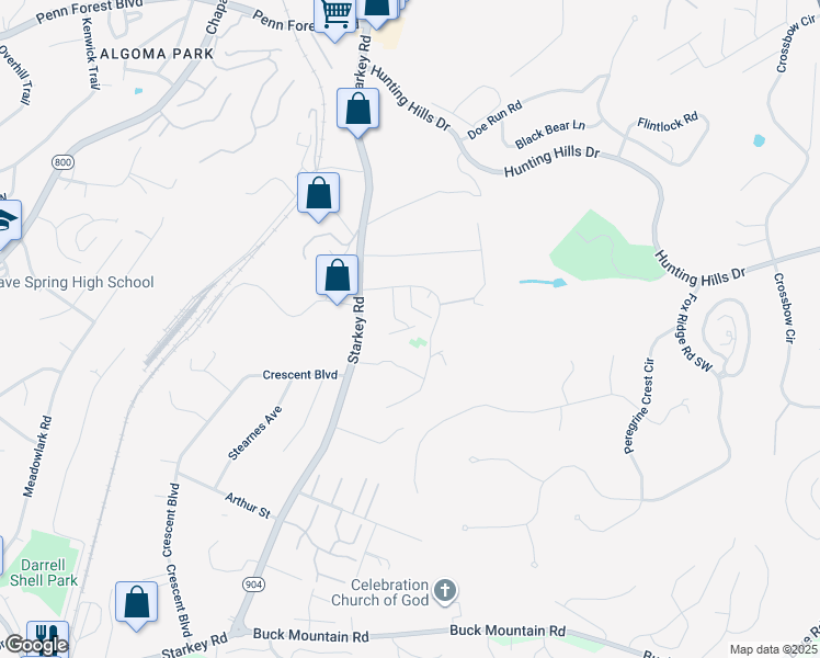 map of restaurants, bars, coffee shops, grocery stores, and more near 5161 Overland Drive in Cave Spring